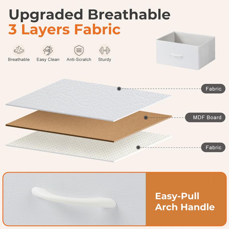 【New Color】Dresser for Bedroom Drawer Dresser Organizer Storage Drawers Fabric Storage Tower, Chest of Drawers with 8 Fabric Bins, Steel Frame, Wooden Top