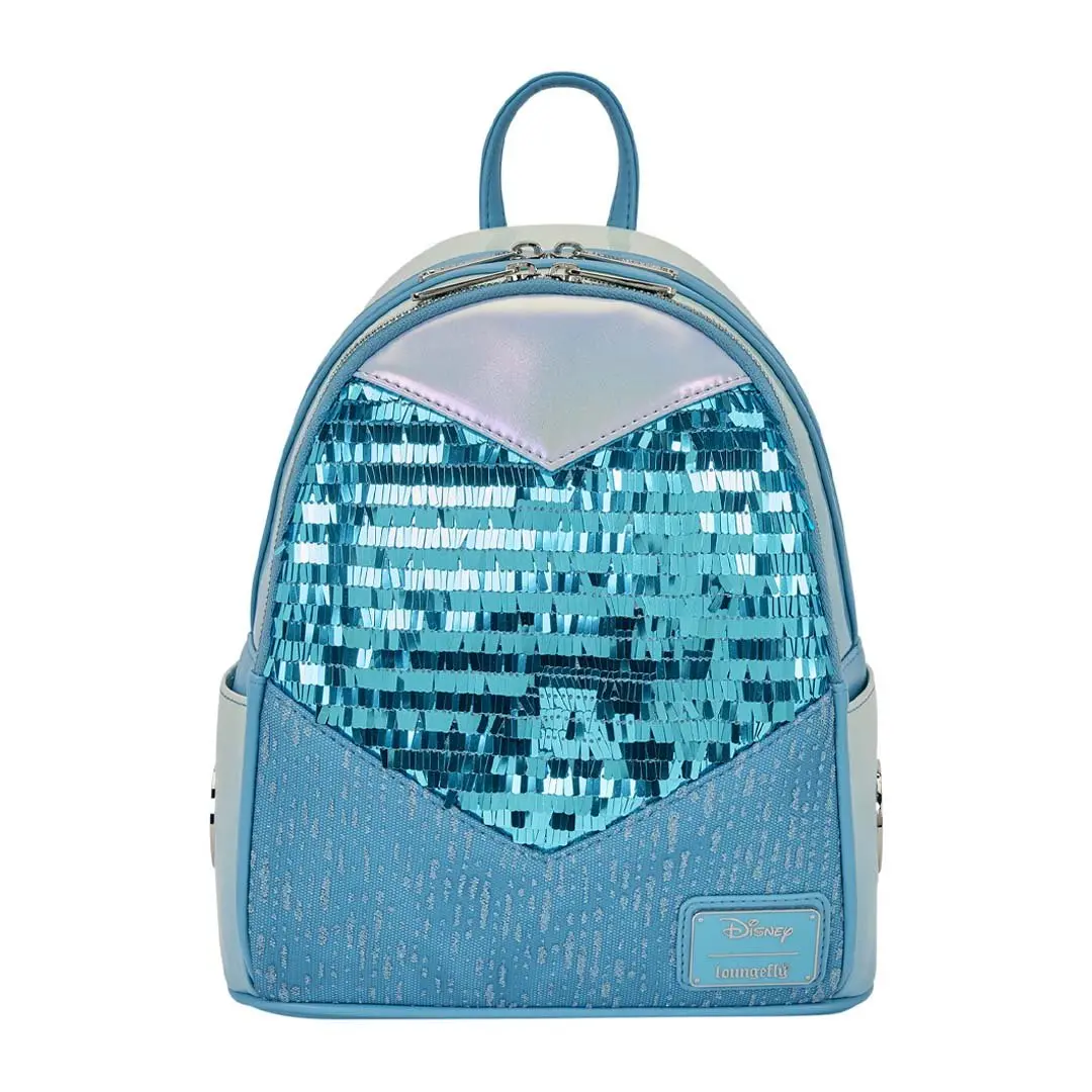 Loungefly Disney Frozen Princess Elsa Cosplay Iridescent Faux Leather Mini Backpack with Sequin, Glitter Appliques, Minibackpack, Sequins, Applique Embroidery, Casual Wear, Female, Adjustable, Everyday Carry, Metal Rivets, Mini Backpack Purse, Adjustable