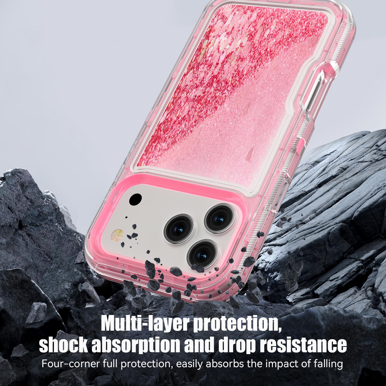Liquid Quicksand Shiny Bling Sparkly Cute Case For iPhone 17 Pro Max 16 15 14 13,3-in-1 Heavy Duty Protective Glitter Phone Case,Bling Sparkly Cute Case for  Women Girly