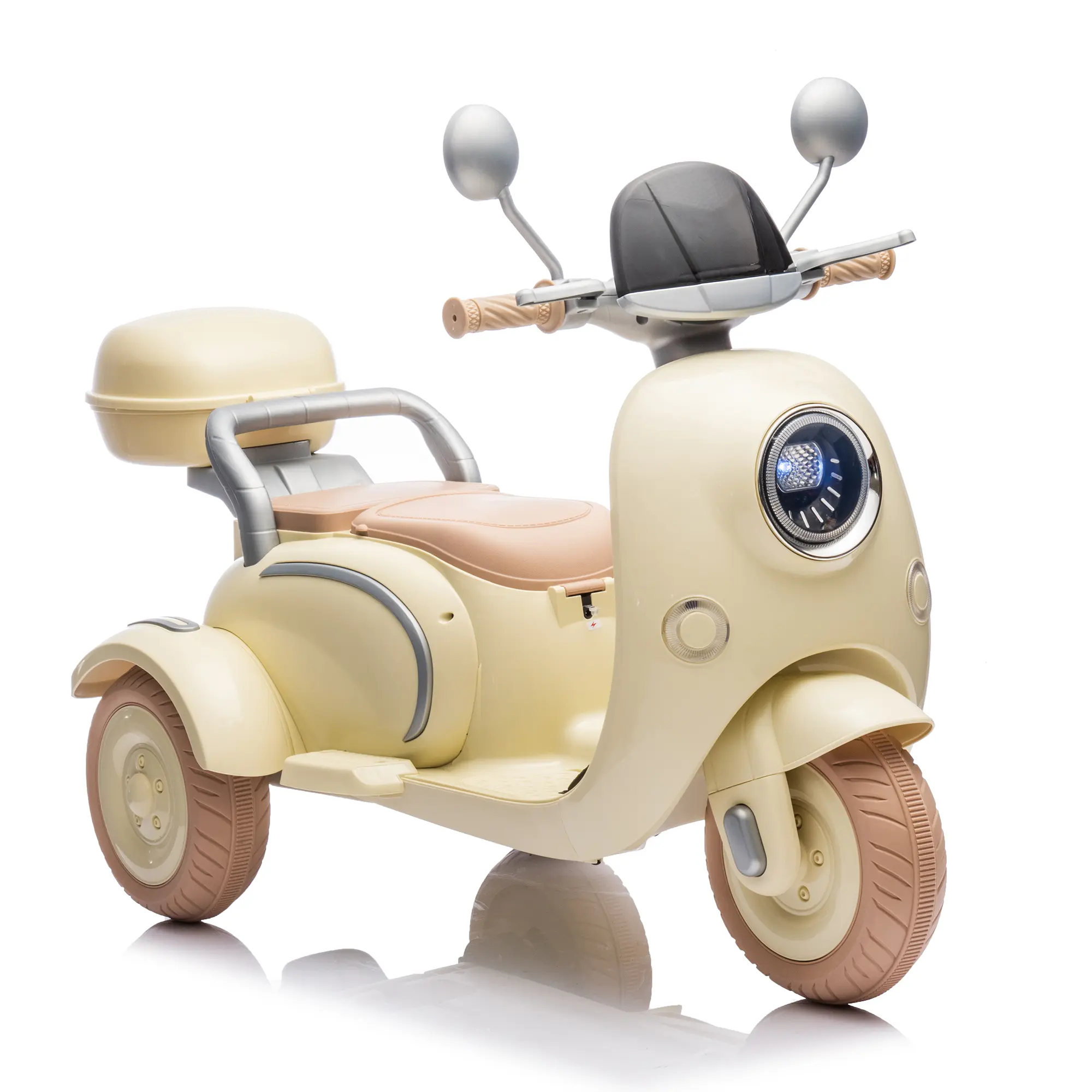 12V Kids 2-Seater Electric 3-Wheel Motorcycle Scooter with Dual Motors, Parent Adult Seat, Bluetooth Music, USB Port, LED Headlight, Storage Trunk, Slow Start, Outdoor Toy Vehicle for Ages 3-6