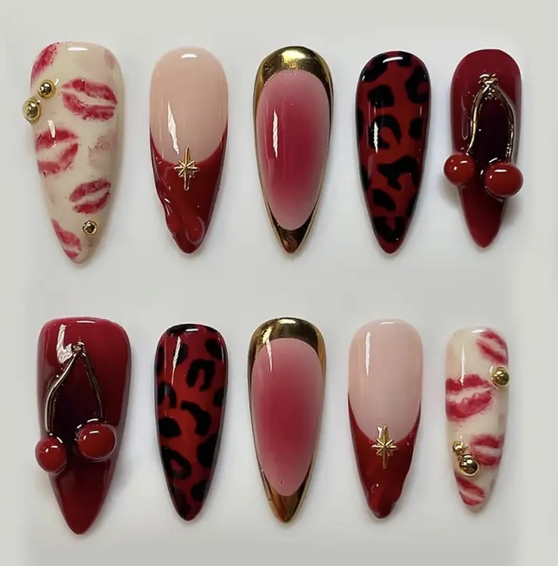 Valentines Press on Nails Medium Almond Fake Nails