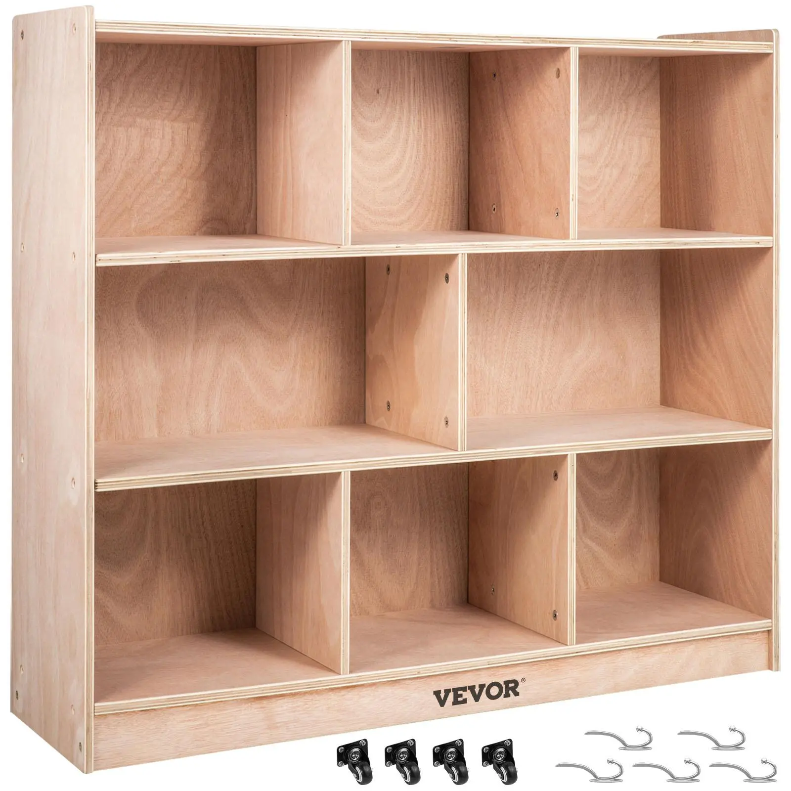 【FathersDayGift】VEVOR Cubby Mobile Tray Storage Cabinet,  , 8-Compartment Cubby Storage Shelf, Cubby Storage Cabinet 3-shelf, Classroom Cubbies, Classroom Furniture for Home, Daycare and Preschool, Natural