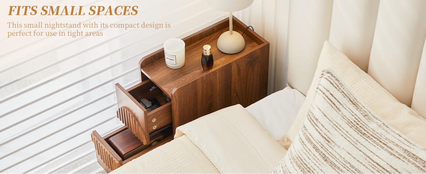 Giratree Slim Mid-Century Modern Nightstand with 2 Drawers, Narrow Fluted Wooden Side Table for Small Spaces, Tall Skinny Bedside Table for Bedroom or Living Room Giratree Slim Mid-Century Modern Nightstand with 2 Drawers, Narrow Fluted Wooden Side Table for Small Spaces, Tall Skinny Bedside Table for Bedroom or Living Room