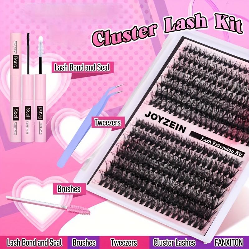 DIY Volume Lash Extension Kit  Clusters 40D+50D D Curvature Individual Lashes 280 pcs Thick & Thin Band Cluster Lashes with Bond Seal Tweezers for Adults
