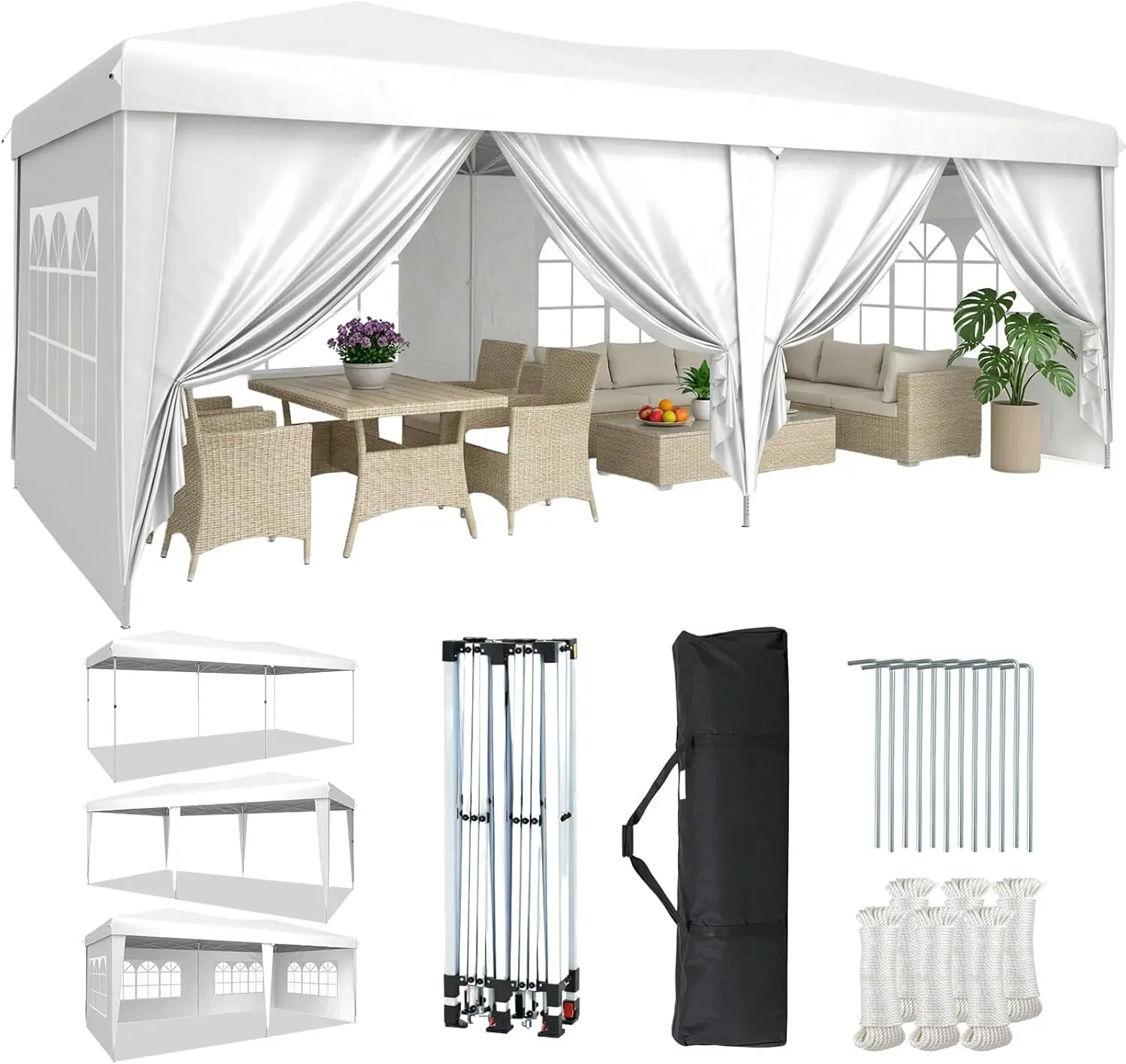Aoxun Pop Up Canopy Tent - 6 Removable Sidewalls, 1-Push Setup, Waterproof Canopy Shelter with 3 Adjustable Heights, Portable Versatile Shelter Solution for Weddings, Outdoor Gatherings, Commercial Use,home decor,camping essentials