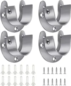4 Packs Stainless Steel Wardrobe Bracket U-Shaped Rod Socket Flange 1-1/4" Diameter Heavy Duty Closet Rod Brackets End Supports for Closet Rod with Screws (Silver) yuntop