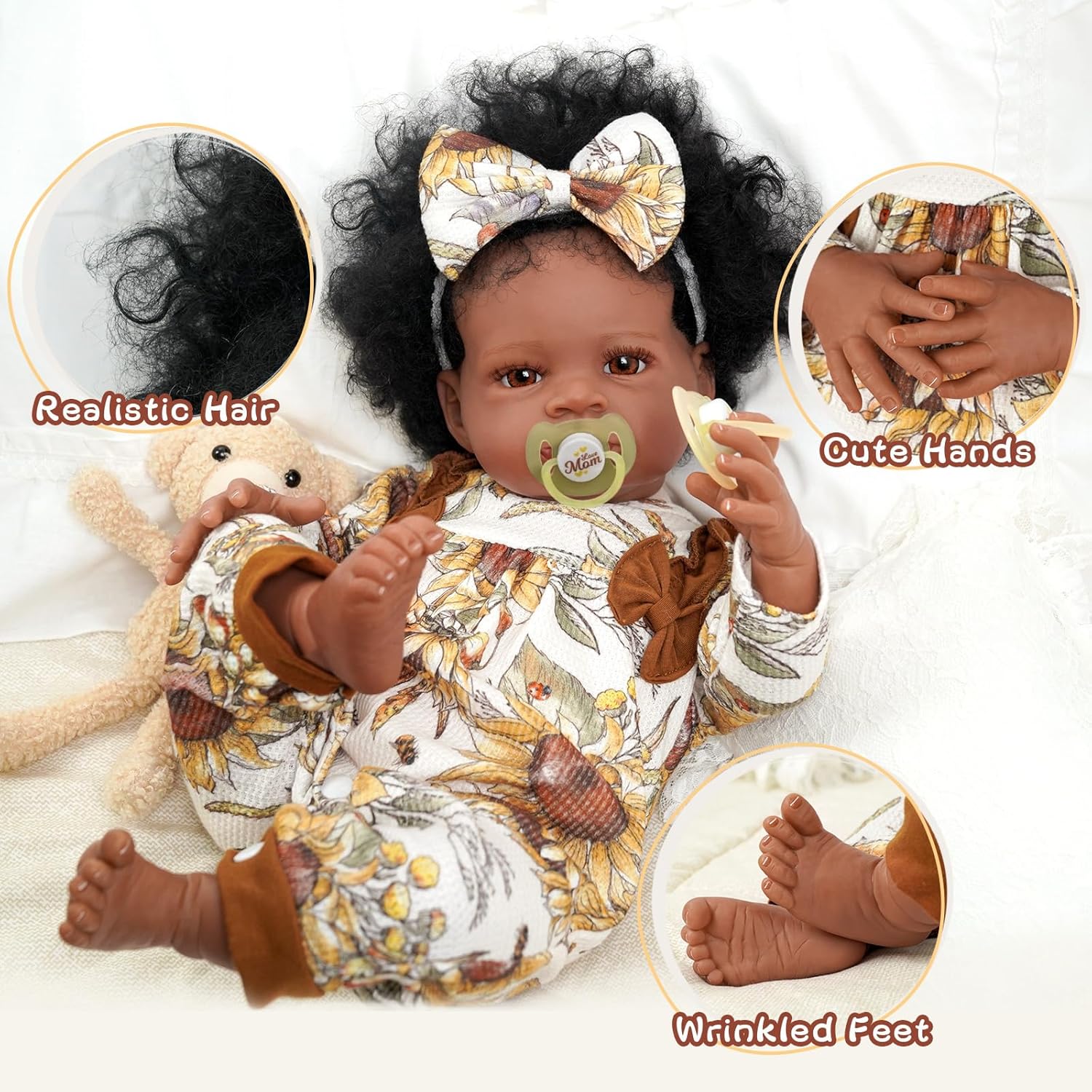 Babeside Newborn Real Life Reborn Baby Doll Dark Skin Black African American Toddler Doll Laney with Cloth Body for Kids Age 3 Rebornbabydoll
