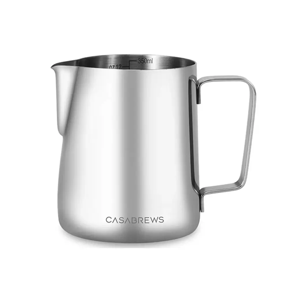 CASABREWS 12oz Milk Frothing Pitcher, 350ml Stainless Steel Milk Pitcher with Sharp Spout for Latte Art, Ergonomic Handle & Measurement Marks