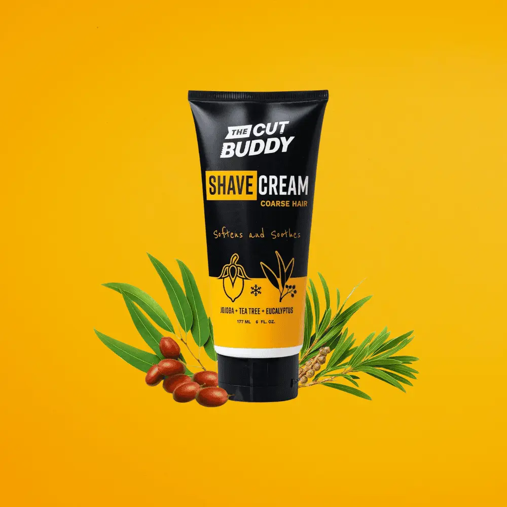Cut Buddy Shaving Cream - Soothing Foaming Solution with Jojoba Willow Bark Eucalyptus & Tea Tree for Men 6 OZ Aftershave Cleanser & Exfoliator
