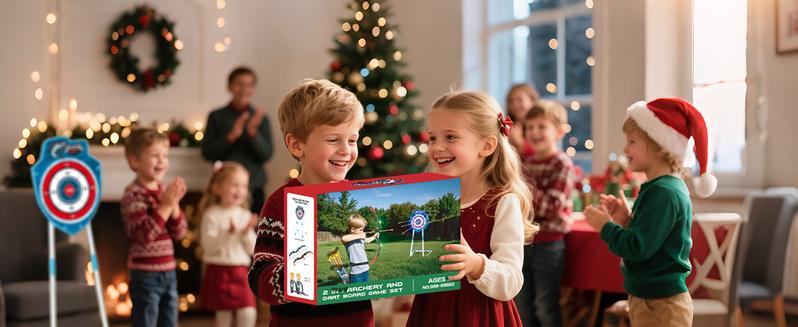 VATOS 2 Pack Bow and Arrow Toy with LED Light - 4 in 1 Archery & Dart Game Set with 20 Suction Cup Arrows, Shark Glow Target & Dart Board - Indoor/Outdoor Birthday Gift for Kids Boys Girls Ages 5-12