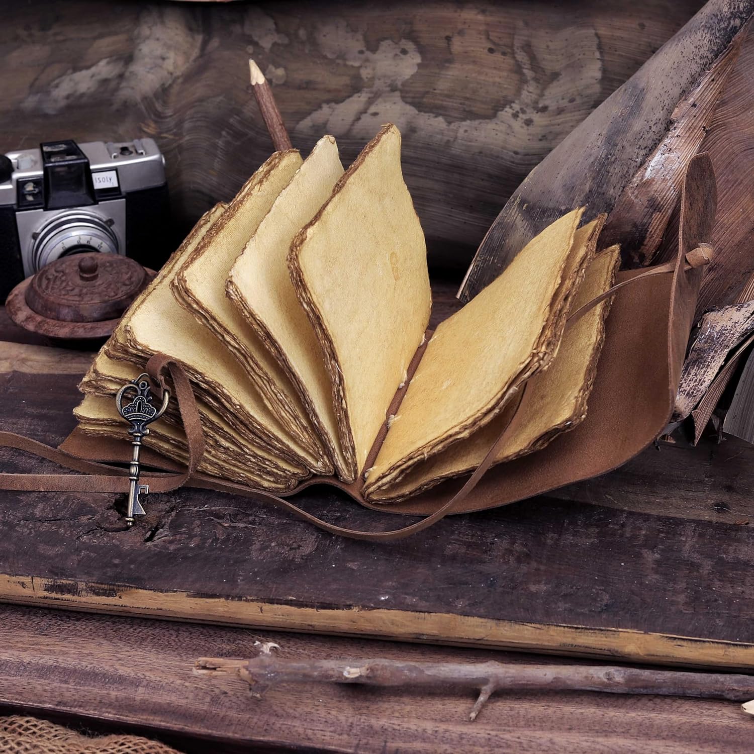 Vintage Leather Journal - Handmade Buffalo Leather Bound Diary with Deckle Edge Pages (5x7 Inch) 200 Pages
