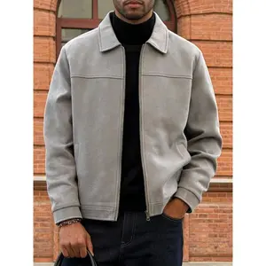 Men's Faux Suede Casual Jacket, Zipper Closure, Collar Design, Lightweight Business Style, Easy Care, Suitable for Daily Life, Work Travel, Coats