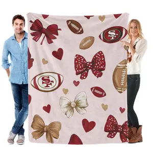 San Francisco Football Bow Throw Blanket | Red & Gold Girly Coquette Aesthetic Stadium Blanket | Cozy Game Day Gift for Her, Bay Area Fan