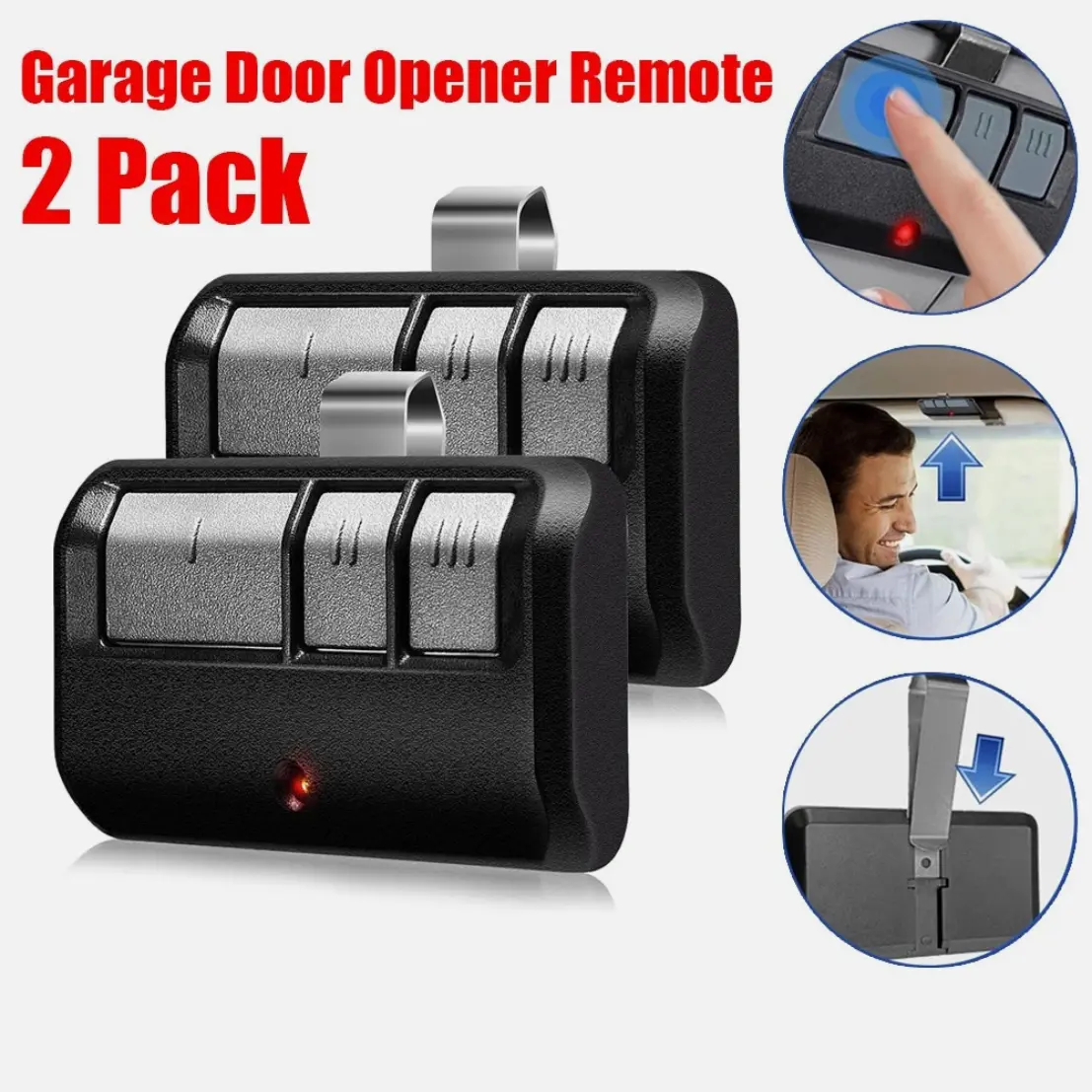 Chamberlain LiftMaster 893LM/953EV-P2 Garage Door Opener Remote 2-Pack - Universal 3-Button, 315MHz/390MHz, Security+ 2.0, Clip-On Keychain-Ready for Travel, Easy Programming w/Instructions, Compatible w/Tools & Hardware Door Hardware Brands, Smart Door L