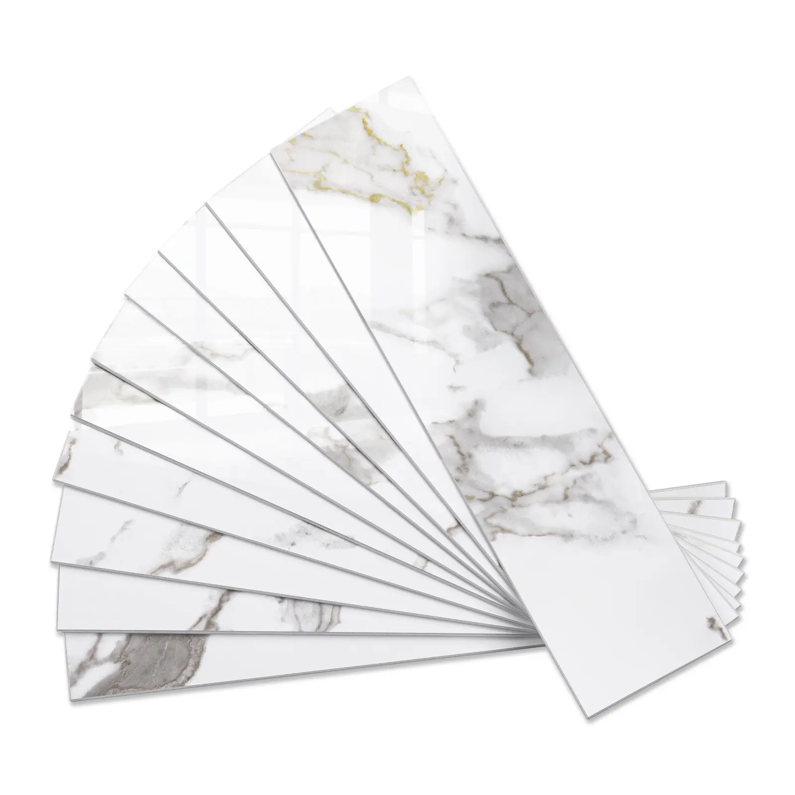 Vamos Tile 40-Piece Peel and Stick Backsplash, Glossy  3''x12'' Subway Tile | White Marble with White Grout Wall Tile,PVC Faux Stone Stick on Subway Tiles for Kitchen,Bathroom,Laundry,Camper