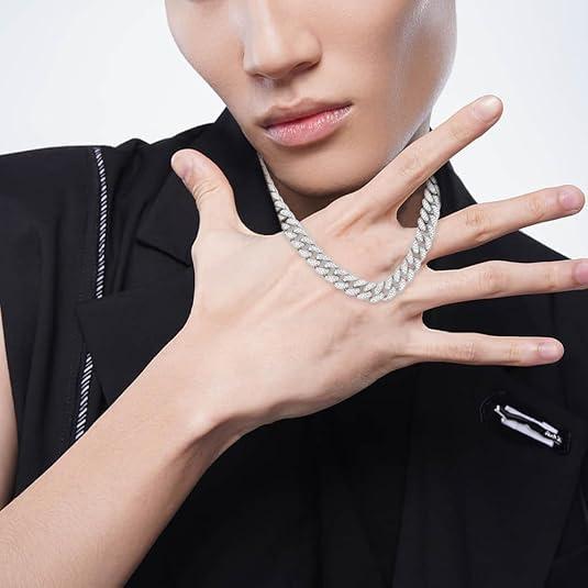 Cuban Link Chain for Men Women,Diamond Necklaces,Iced Out Chain,Hip Hop necklace,Thick Silvery Chain,Golden Chain Gift Giving Occasions