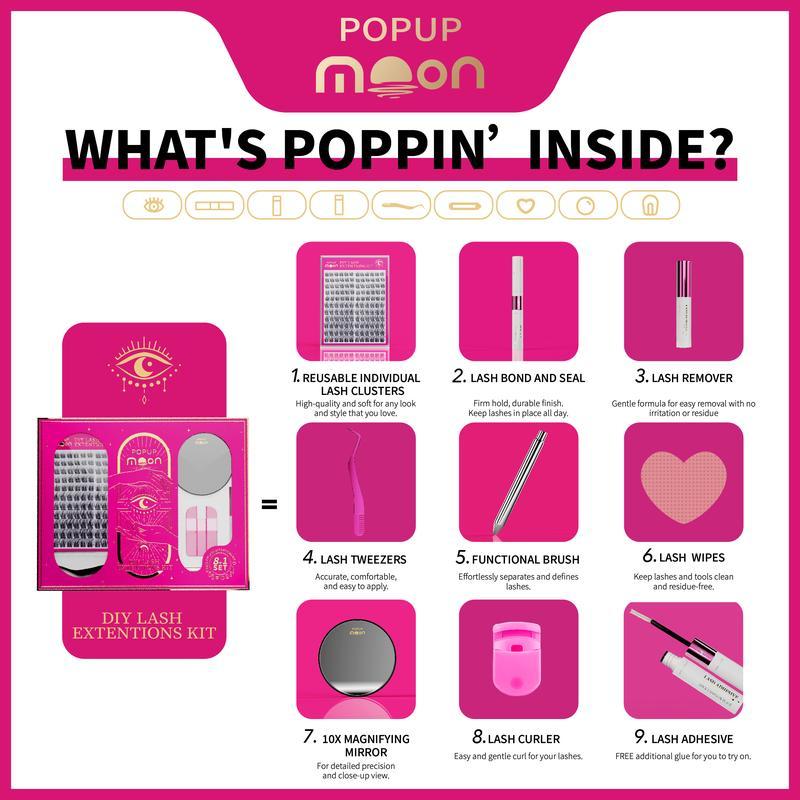 DIY Eyelash Extension Kit-280 Pieces-Long Lasting & Waterproof-Beginner Friendly-Natural Look-Fluffy-3D-D Curl-Cosmetic Makeup