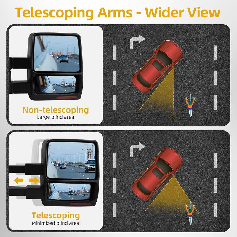 YITAMOTOR Towing Mirror Car Accessories for 2007-2014 Ford F150 Series Pickup Mirrors, Power Adjusted Heated Turn Signal Puddle Light Tow Mirrors (a Pair)