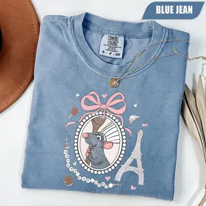 Comfort Colors Watercolor Little French Chef Shirt, Playful Coquette Bow Mouse Tee, Aesthetic Culinary Dreamer Gift For Her, Trendy Oversized Retro Paris Kitchen Tee, Premium Garment Dyed Magical Trip Apparel