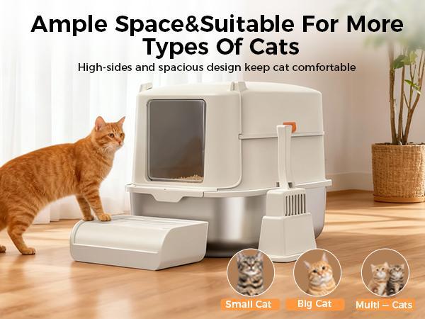 【2026 New Year Sale】Comhoma Extra Large Stainless Steel Cat Litter Box with Lid for Big Cats | XL Enclosed Metal Pan with High Sidewalls & Removable Cover | Leak-proof, Non-stick, Easy-Clean 【2026 New Year Sale】Comhoma Extra Large Stainless Steel Cat Litter Box with Lid for Big Cats | XL Enclosed Metal Pan with High Sidewalls & Removable Cover | Leak-proof, Non-stick, Easy-Clean