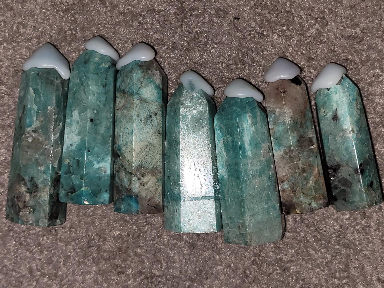 Polished, Natural Blue Amazonite Obelisk Crystals