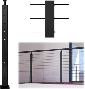 Muzata Black Cable Railing Post 36 Inch 36"x2"x2" Level Drilled Surface Mount T304 Stainless Steel Cable Railing System Kit Indoor Outdoor with Paper User Guide PS01 BH4S