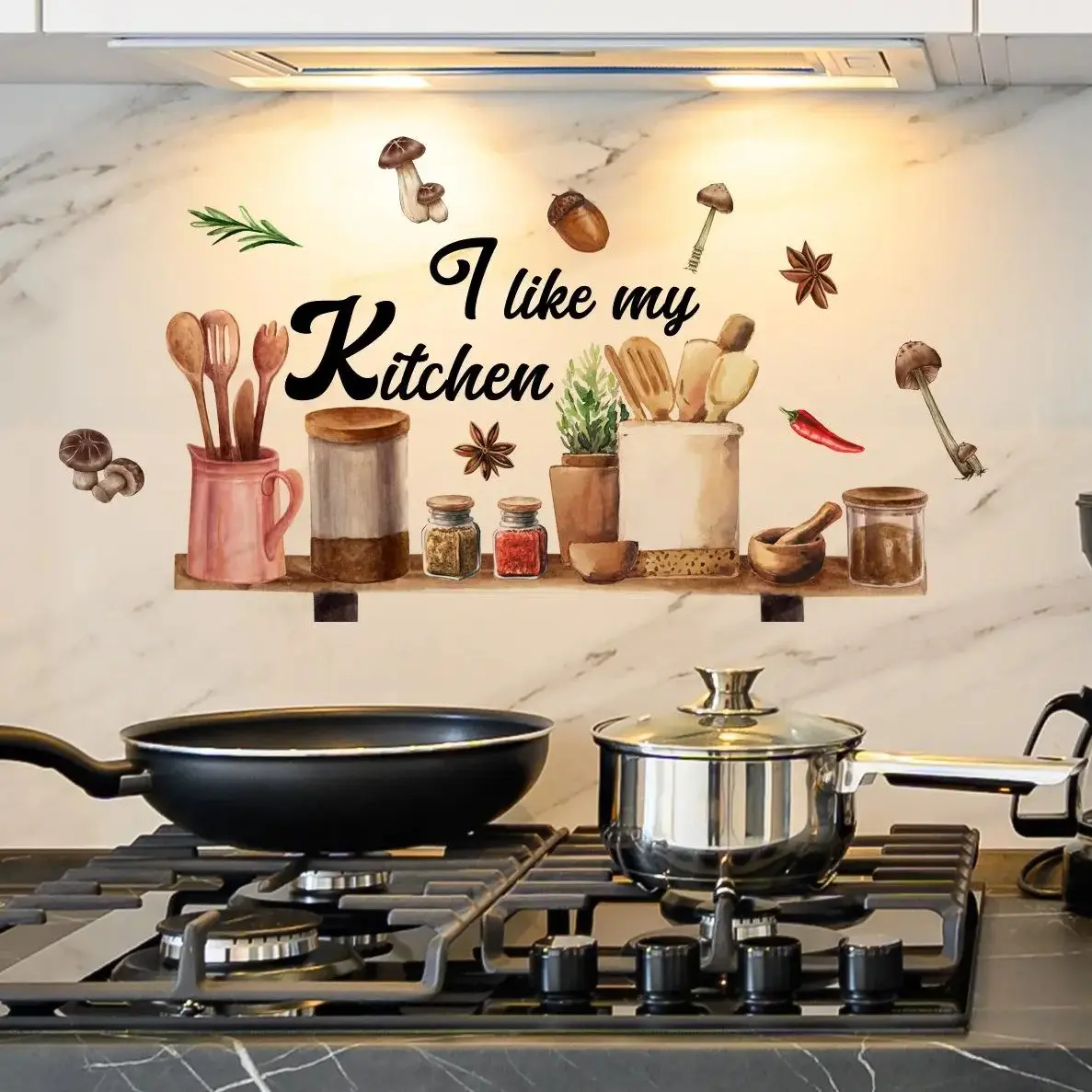 Kitchen Utensil Graphic Decorative Wall Decal, 1 Set DIY Removable Self-Adhesive Wall Sticker, Art Mural Decor for Kitchen Home Decoration