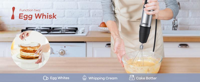 Ganiza 7 in 1 Electric Immersion Blender Handheld, Max 1000W, 15 Speed and Turbo Mode, Stainless Steel, With 1500ml Food Processor and Other 6 Pieces