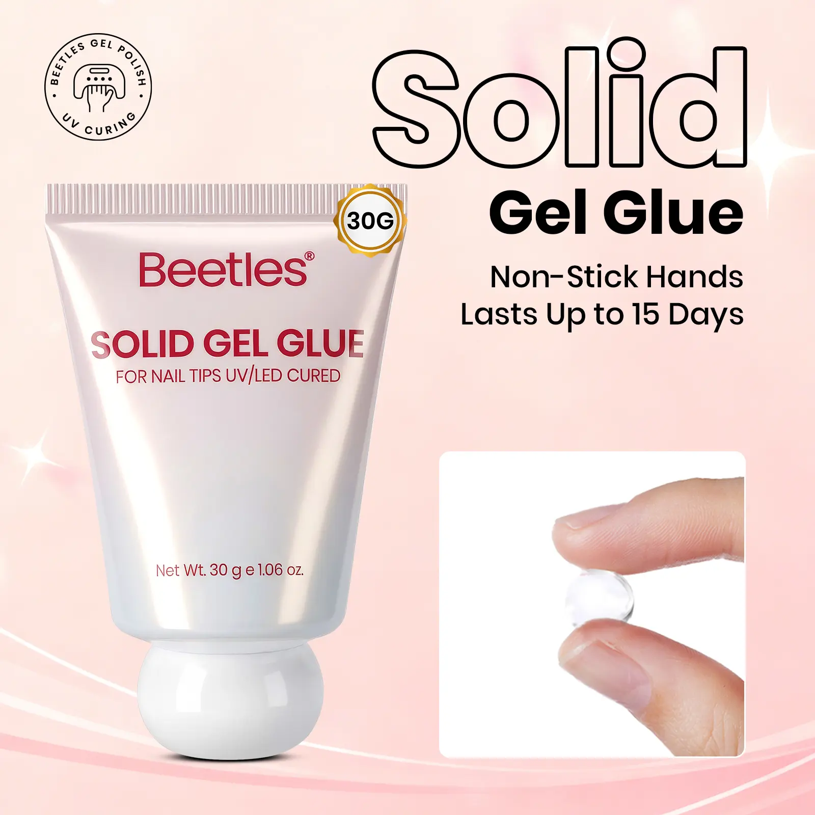 Beetles Non-Sticky Hand Solid UV Gel Nail Glue, for False Nails Tips and Press On Nails sets  Manicure Nailcare Spring Nail gift for mom Must-Have Spring Trend DIY Nail Art