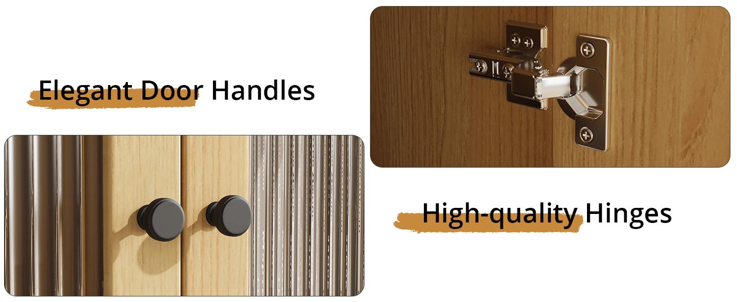 【Springtok】VOWNER TV Stand for 55/60/65 inches TV, Wood Media TV Cabinet with Glass Doors, Entertainment Center with Storage for Living Room, Bedroom, Oak