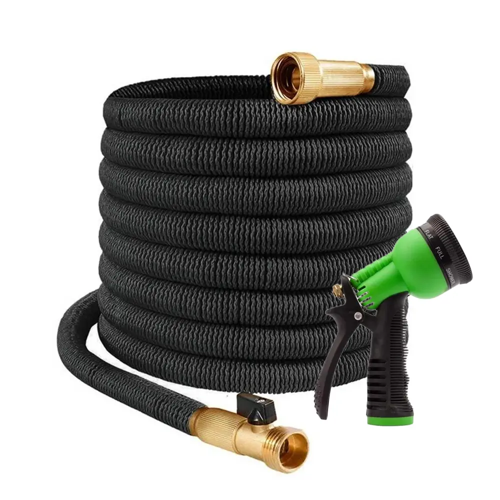 SummerVibes Expandable Garden Hose (75FT/100FT) - Ultra-Strong 4-Layer Latex Core, Brass 3/4" Fit, 10-Pattern Sprinkler Nozzle, Storage Bag, Coiled Shape - Lightweight, Kink-Proof, Leak-Resist. Outdoor Retractable Watering Equipment, 10-Pattern Nozzle, 3/