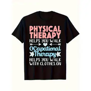 Men's Short-Sleeve Crew Neck Graphic T-Shirt - Physical Therapy & Occupational Therapy Bold Statement Design, Black Breathable Fabric, Streetwear Top, Casual Summer Attire, Shortsleeve, Tshirt Crewneck