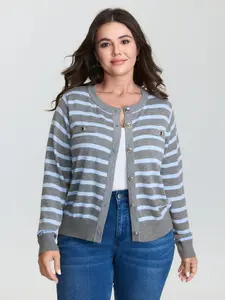 BLOOMCHIC Striped Metallic Button Knit Cardigan