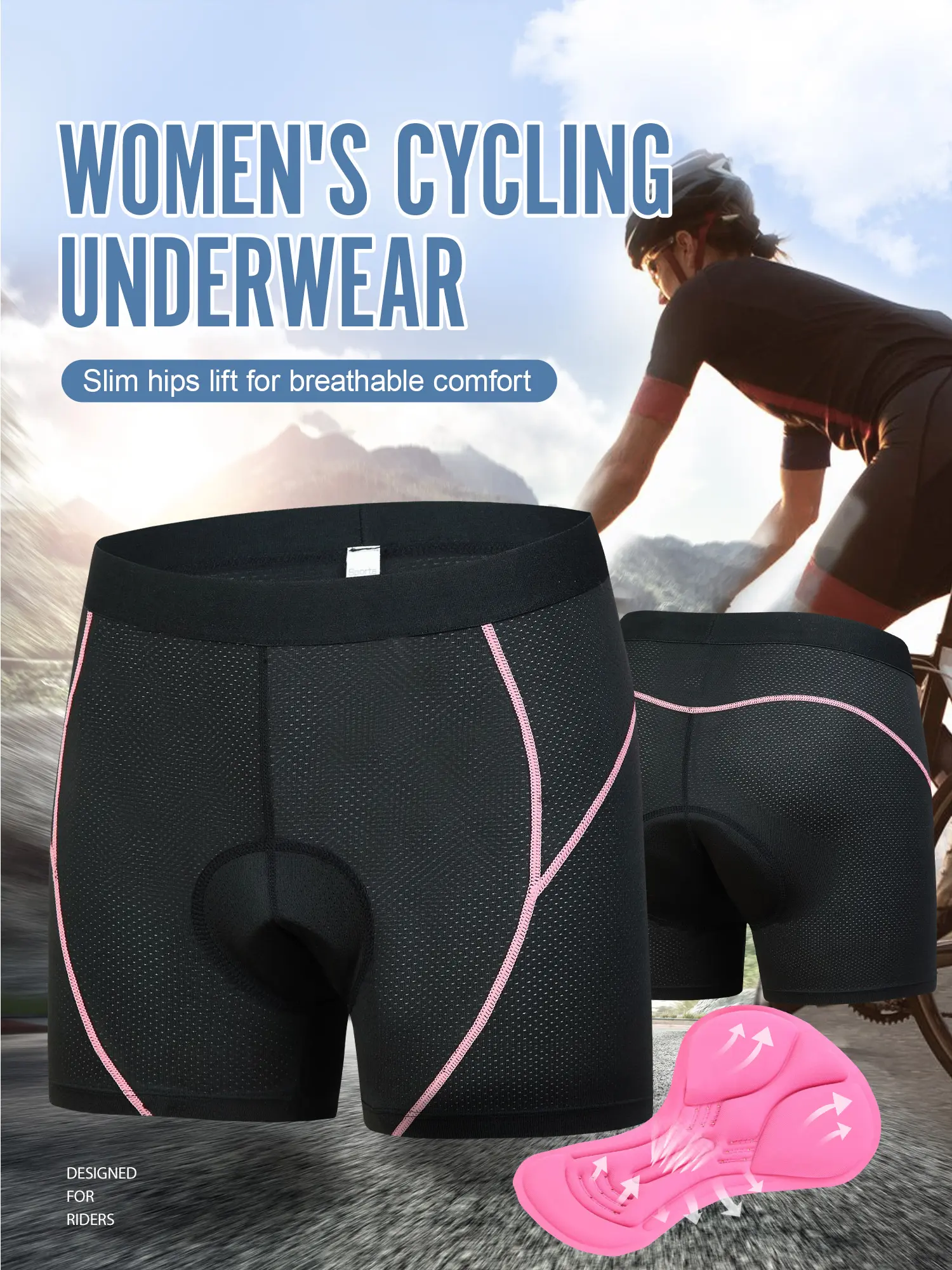 Women’s tight, breathable, stretchy cycling shorts—breathable, moisture-wicking, quick-drying, with a breathable, sweat-absorbing, pressure-relief seat cushion design; available in multiple colors; suitable for outdoor cycling, mountain biking, and off-ro