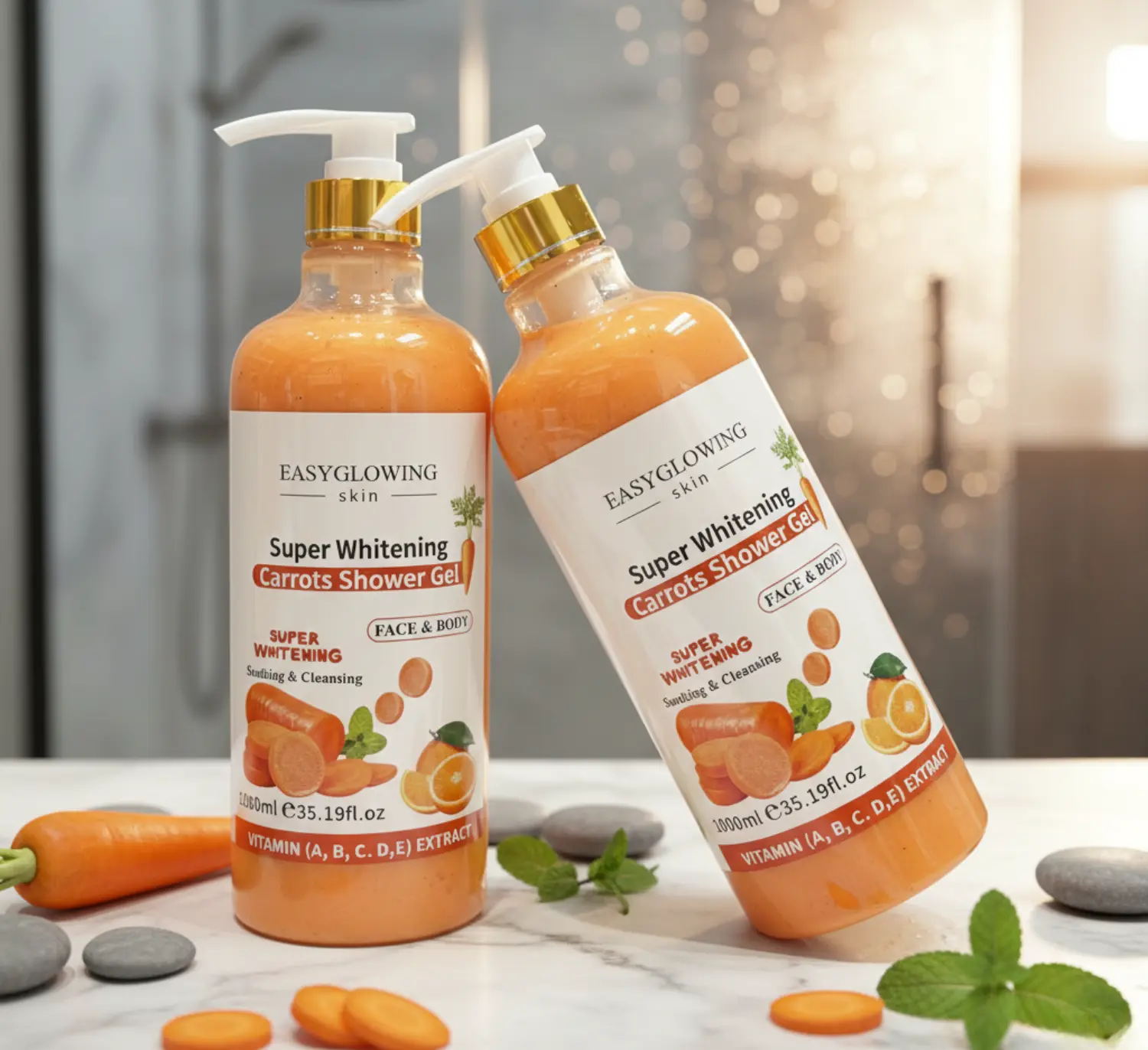 EASYGLOWING Carrot Shower Gel - Gentle Daily Body Care Cleanser, Deep Cleansing, Nourishing, for a Fresh and Clean Feel