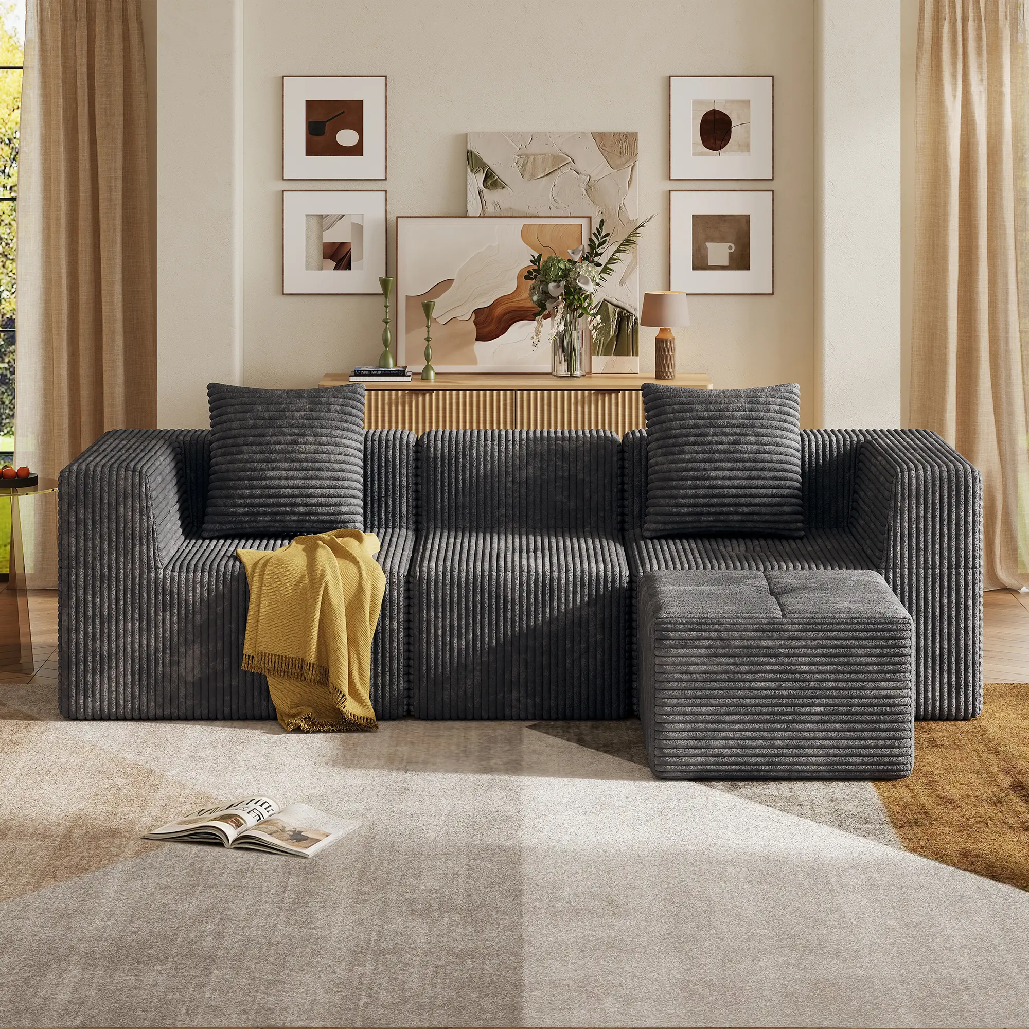 Grey(68"D x 107.5"W x 29.5"H)