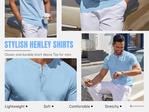 COOFANDY Men's Knit Henley Shirts Short Sleeve Casual Basic Tee Summer Button Soild T Shirts