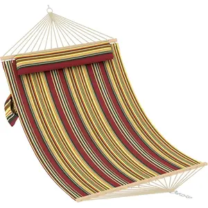 Comfortable Quilted Hammock,Double Outdoor Hammock with Hardwood Spreader Bars & Pillow, 450lbs Capacity, Ideal for Patio, Backyard, or Poolside