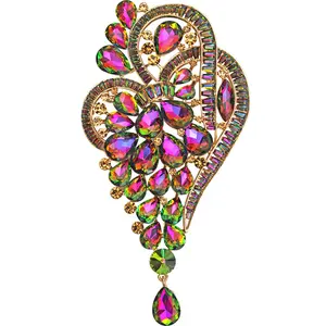 Queen Of The Realm Crystal Brooch (Goldtone/Mystic Iridis)