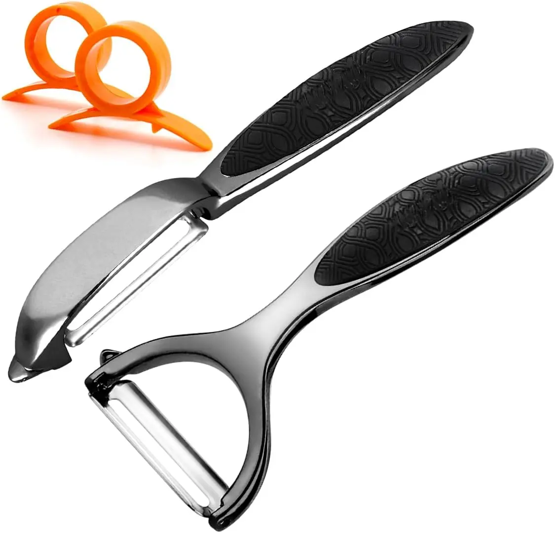 Stainless Steel Vegetable Peeler Set with Y & I Shape Swivel Blades and 2 Citrus Peelers