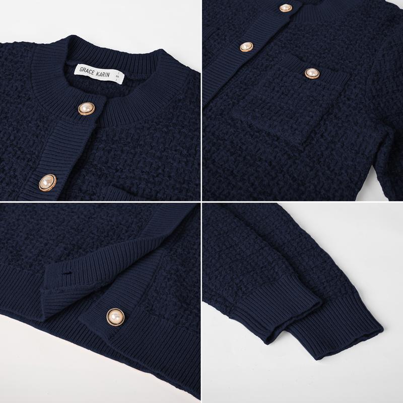 GRACE KARIN Womens Open Front ButtonDown Long Sleeve Texture Knit Cardigan Sweaters with Pockets