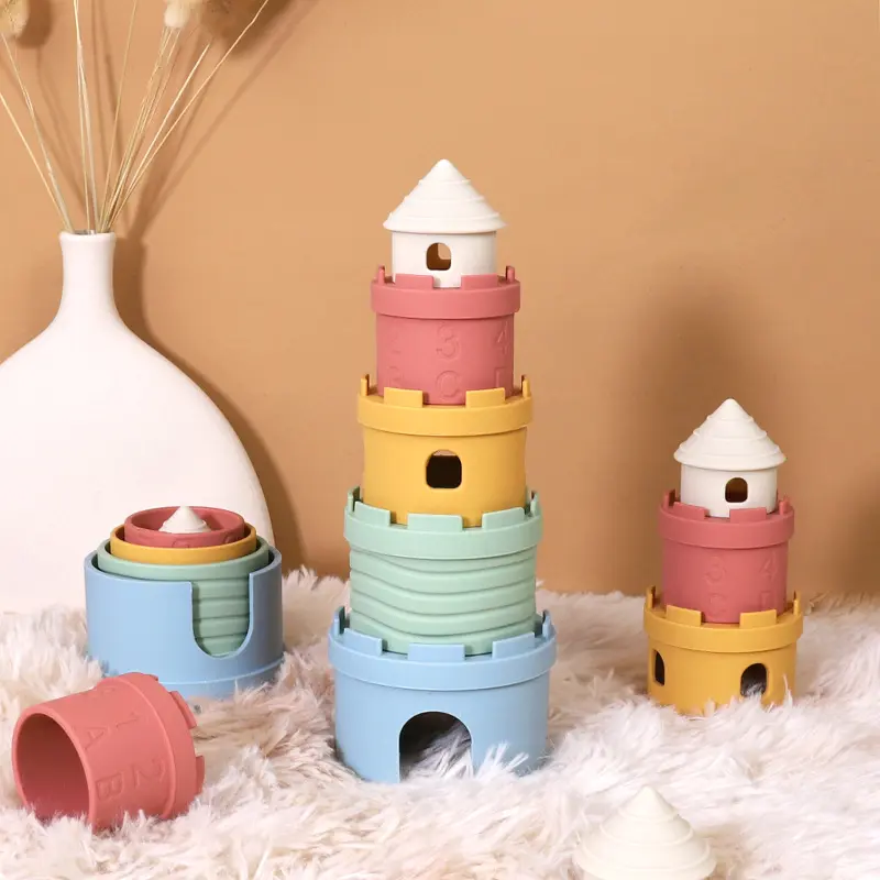 New Baby Puzzle Early Education Toys Color Recognition Silicone Stacking Music Toys Digital Building Blocks Set