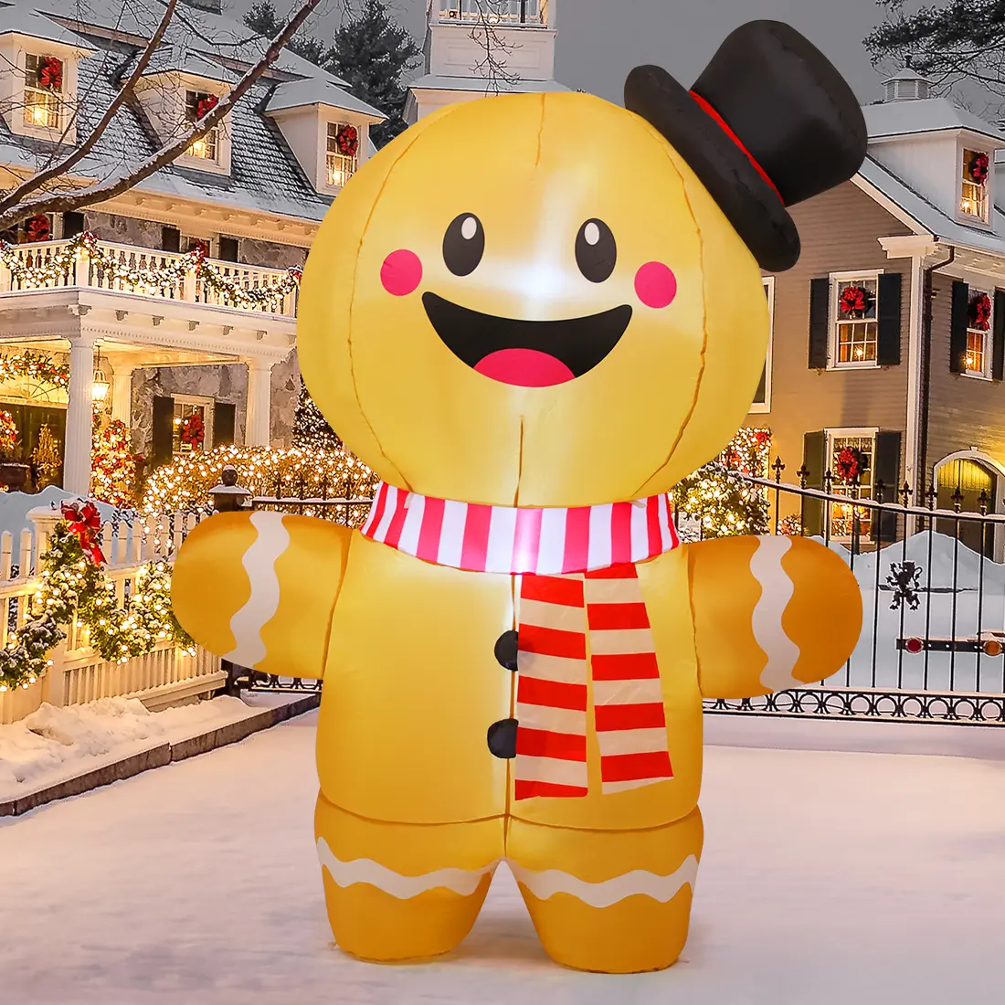 GOOSH 6.2 FT Man-Shaped Nostalgic Christmas Inflatable Gingerbread Character, Waterproof LED String Lights, Polyester Decor with CE and UL-Certified Adapter, Stakes for Outdoor/Indoor Holiday Parties, Characters