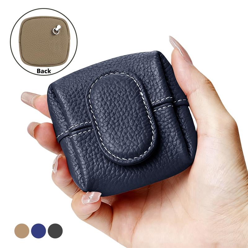 Mini Lychee Pattern Coin Purse, Solid Color with Keychain Earphone Storage Bag,  Casual Change Bag for Daily Use fashionable Genuine Leather mini coin purse birthday gift option Stylish Wallet Bifold Wallet