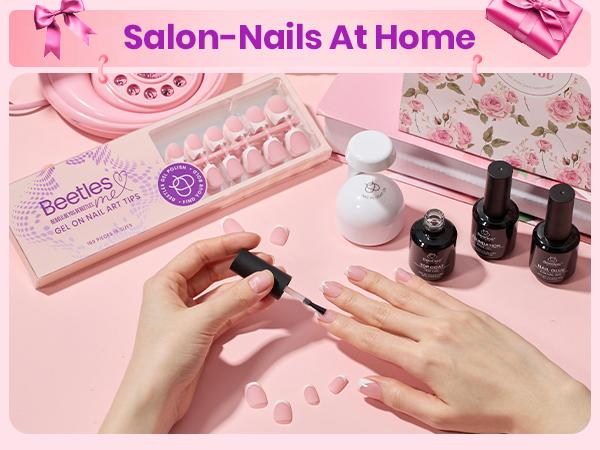 【LIVE ONLY】Beetles French Press-On Nails, Almond, Square & More Shapes, Pre-Etched & Pre-Applied Primer Nail Tips, Easy Glue-On Extensions for DIY Manicure, Gift for Women