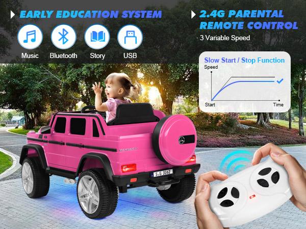 Ride On Cars 12V7AH Battery Powered Toy Electric Car for Kids with 2.4GHz Remote Control 2 Motors 3 Speeds Lock Music Horn LED Lights Pink Ride On Cars 12V7AH Battery Powered Toy Electric Car for Kids with 2.4GHz Remote Control 2 Motors 3 Speeds Lock Music Horn LED Lights Pink