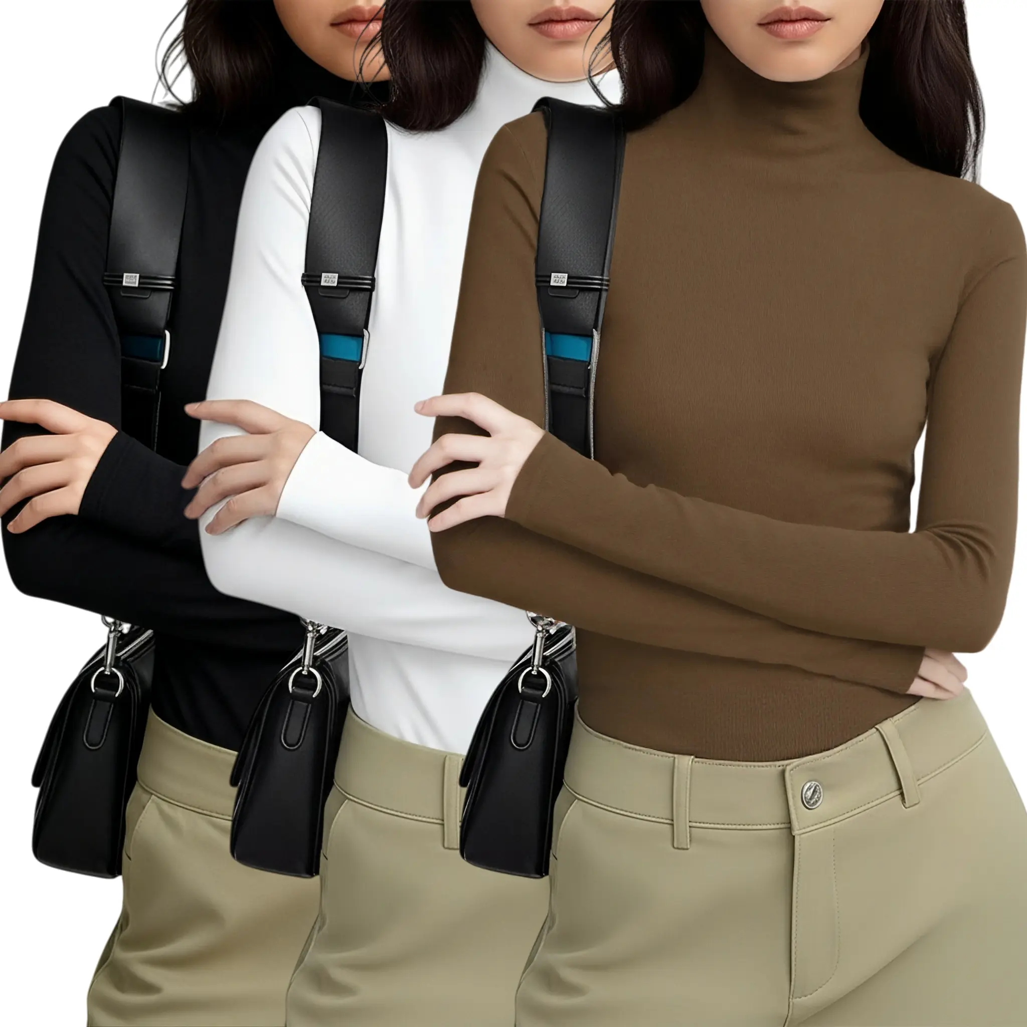 Women's 3-Pack Shirts, Soft Thermal Lightweight Long Sleeve Turtleneck Crop Tops, Casual Ruched Slim Fit Basic Tees for Loungewear, Style, Everyday, Fabric
