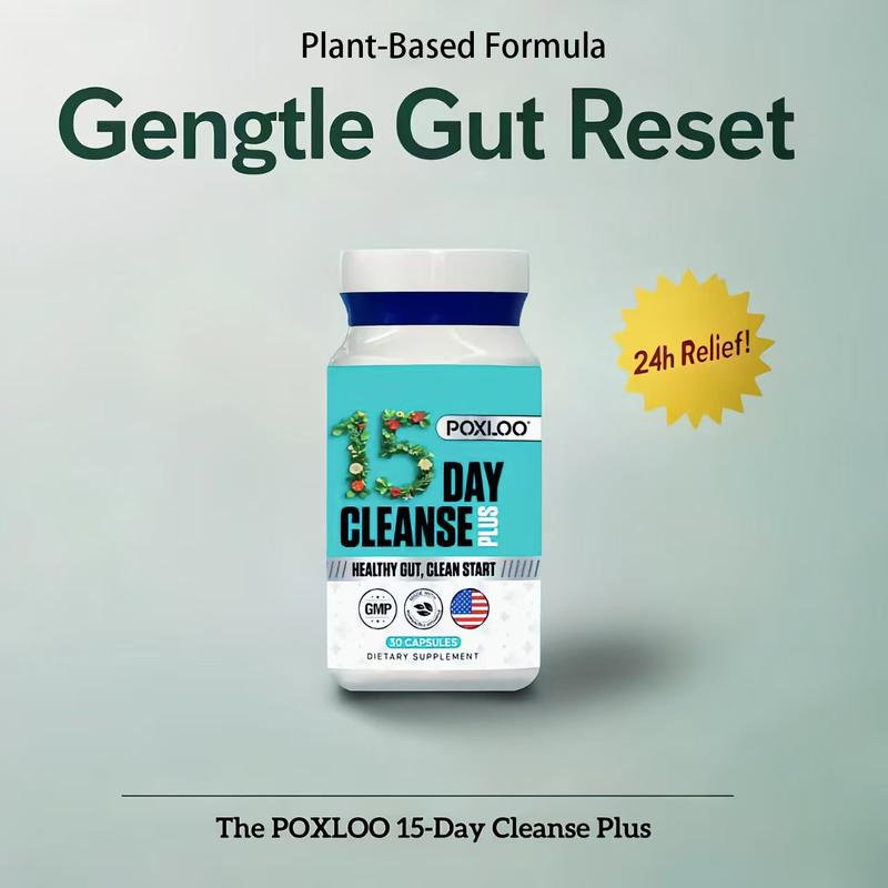 POXLOO Plant Cleanse Capsules｜15-Day Lightness Program｜Natural Plant Fiber｜Gentle Digestive Support Supplement Healthcare