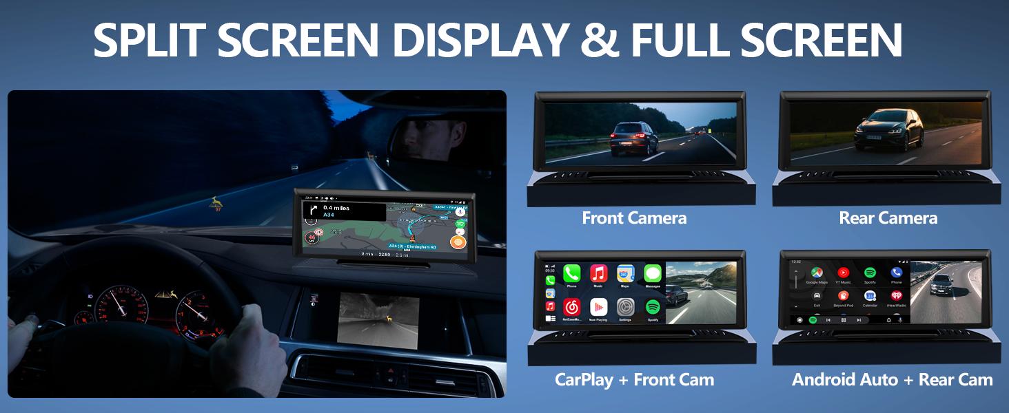 【Hieha】Wireless CarPlay Screen with 2K Dash Cam, 8.14" Portable Touchscreen Car Stereo with CarPlay & Android Auto, 1080P Backup Camera, Voice Control, Bluetooth, Mirror Link, GPS Navigation