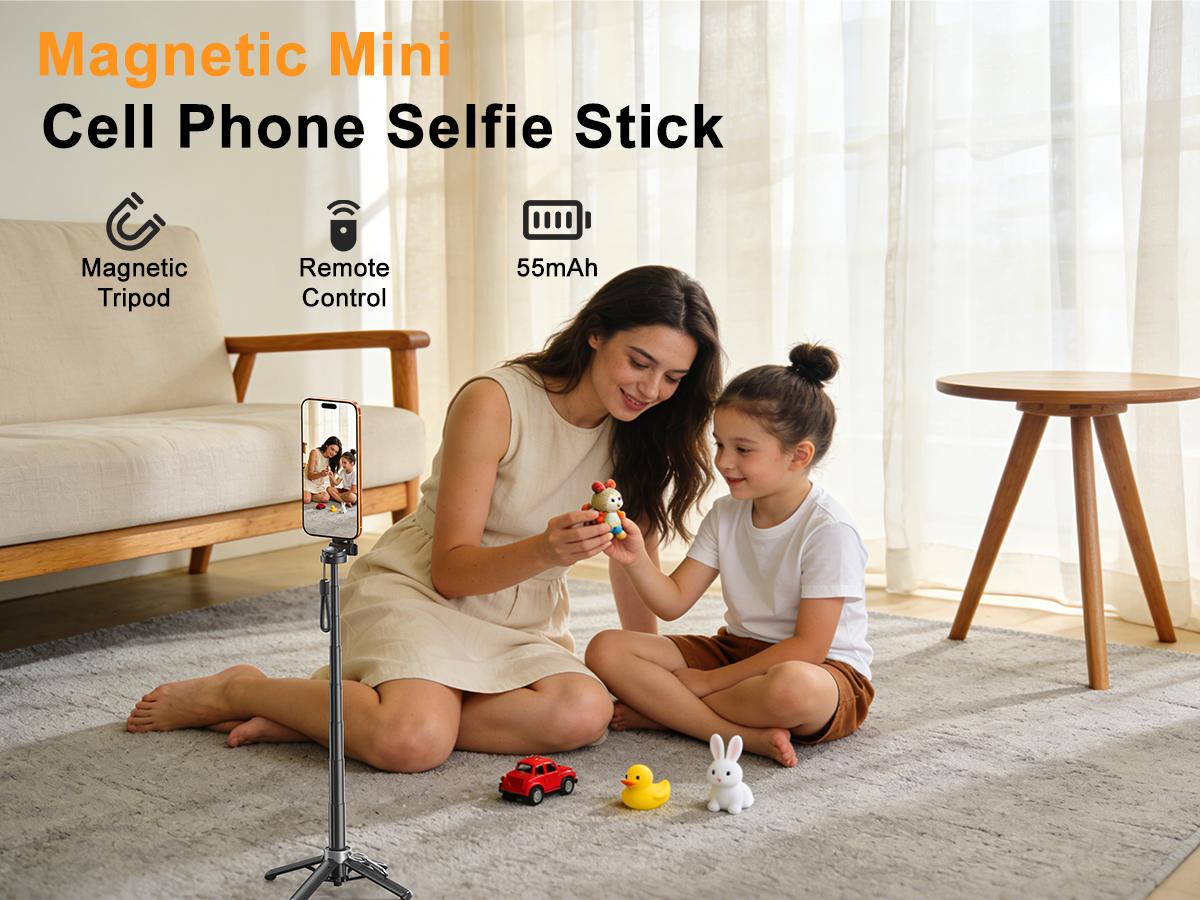 2026 Upgraded 4-in-1 Magnetic Selfie Stick: 25in Extended Length, Enhanced Stability, Wireless Bluetooth Remote, 360° Rotation, Universal Phone Fit
